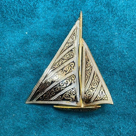 Jewelry - Damascene Sailboat Brooch